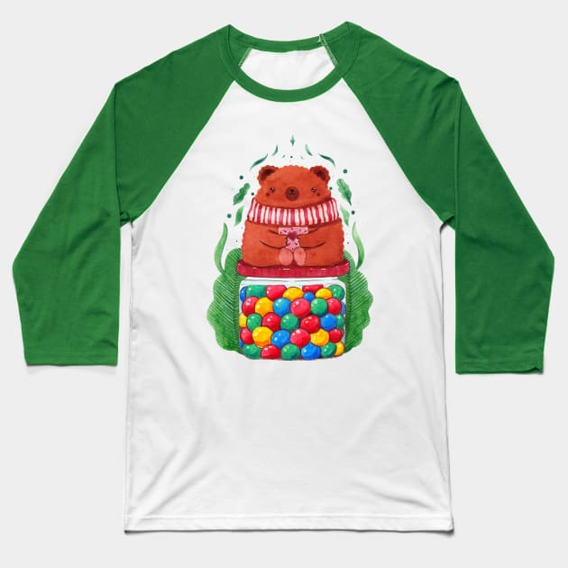 Bear candies jar watercolor Baseball T-Shirt by Shoosh